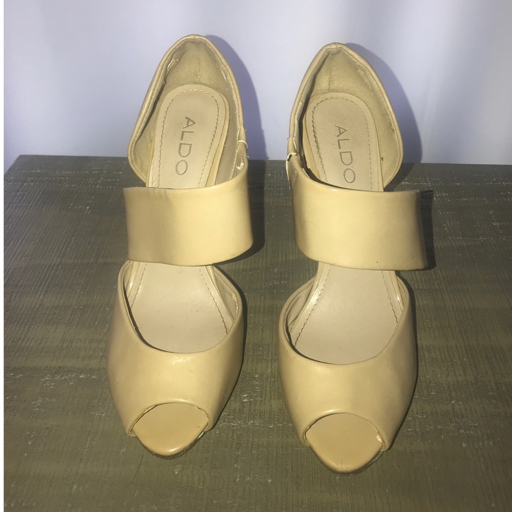 Aldo Wrap Front Peep Toe Heels in Nude